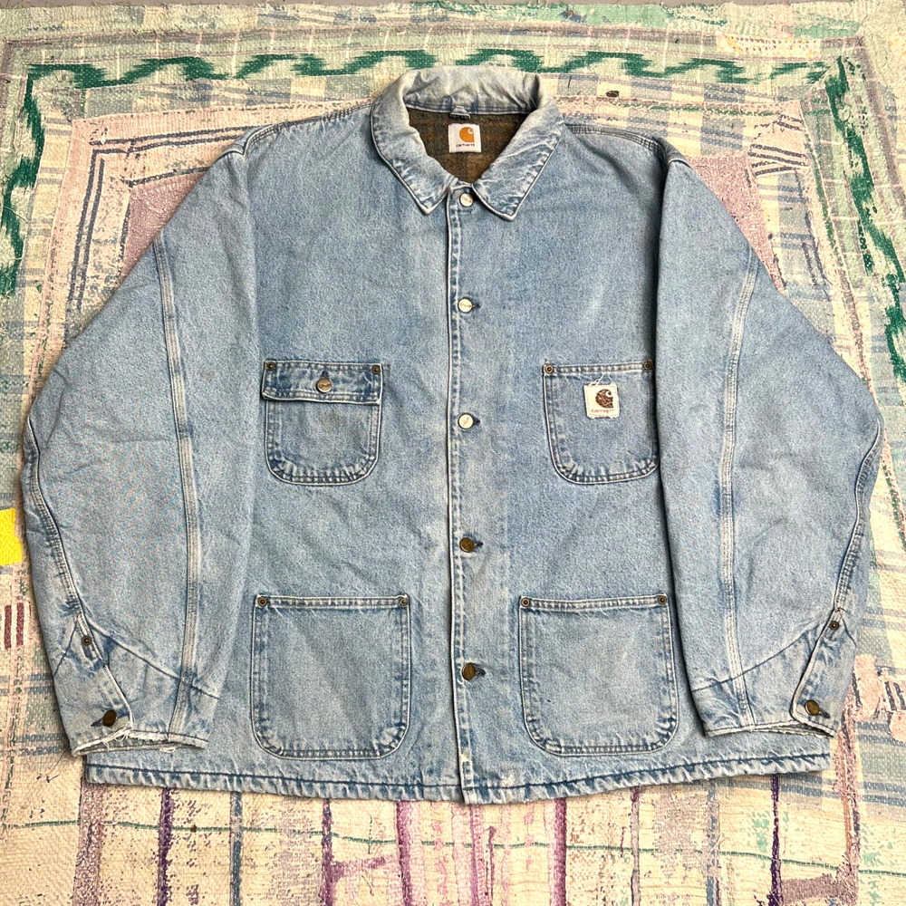 Vintage Carhartt Blanket Lined Chore Barn Jacket Mens 3XL C02SDL Denim Blue USA